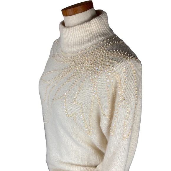 Vintage Sweaters - Vintage Silk Blend Beaded Sequins Mock Turtleneck Sweater Sz M
